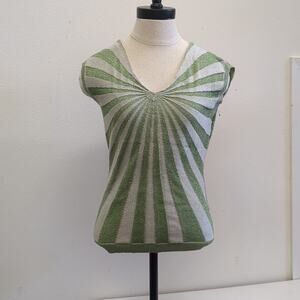 Worthington Sleeveless Top with Green and‎ silver metallic Stripes size small